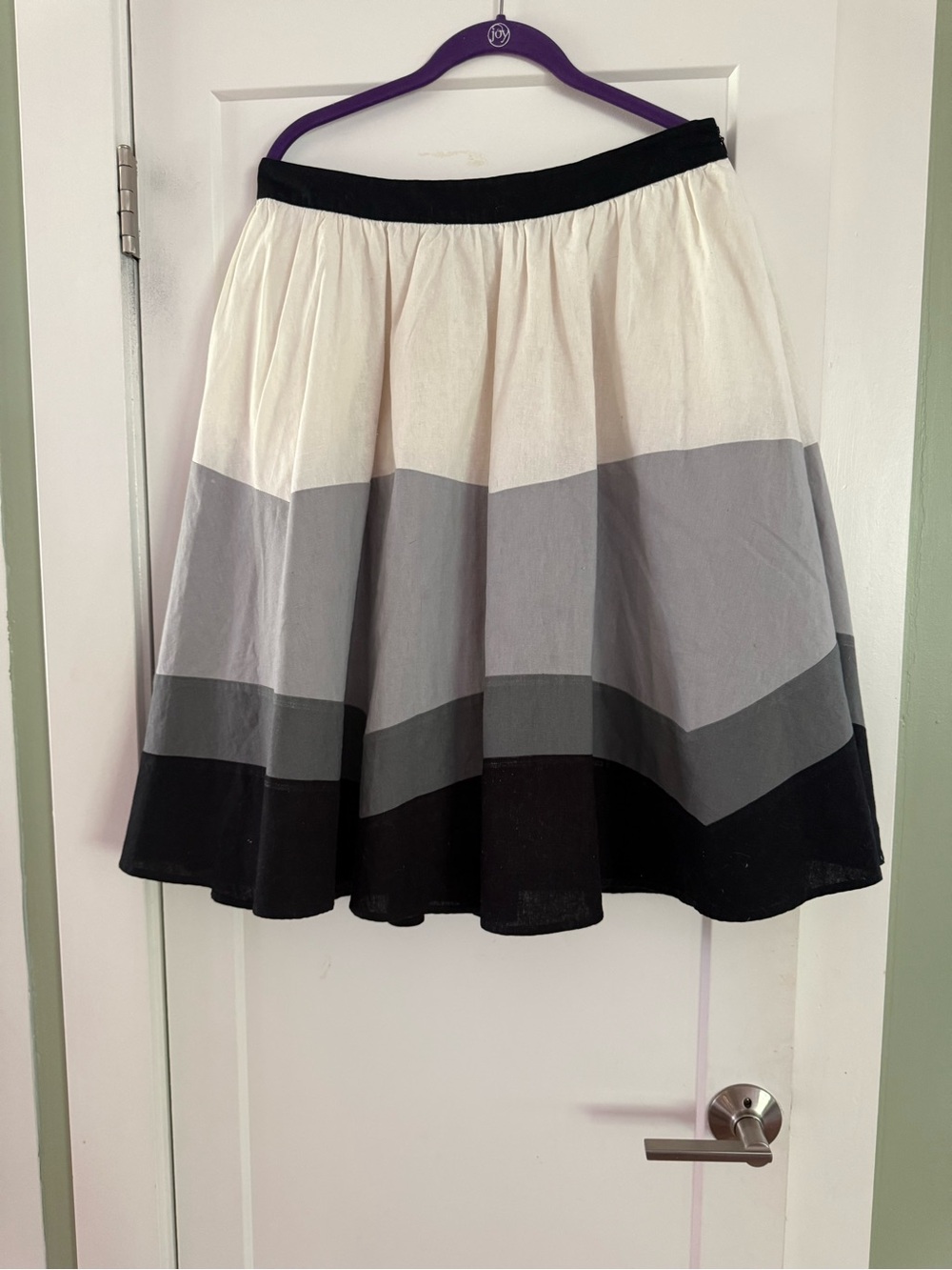 Strip Color Block Circle Skirt Size 8 Linen and Cotton